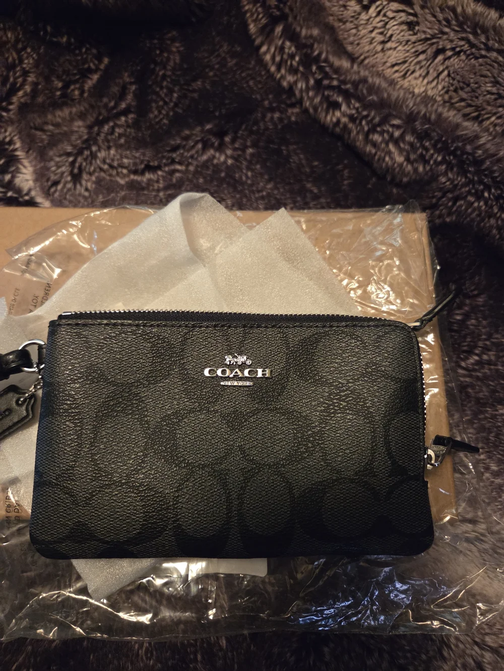 COACH Black Signature Zip Wristlet